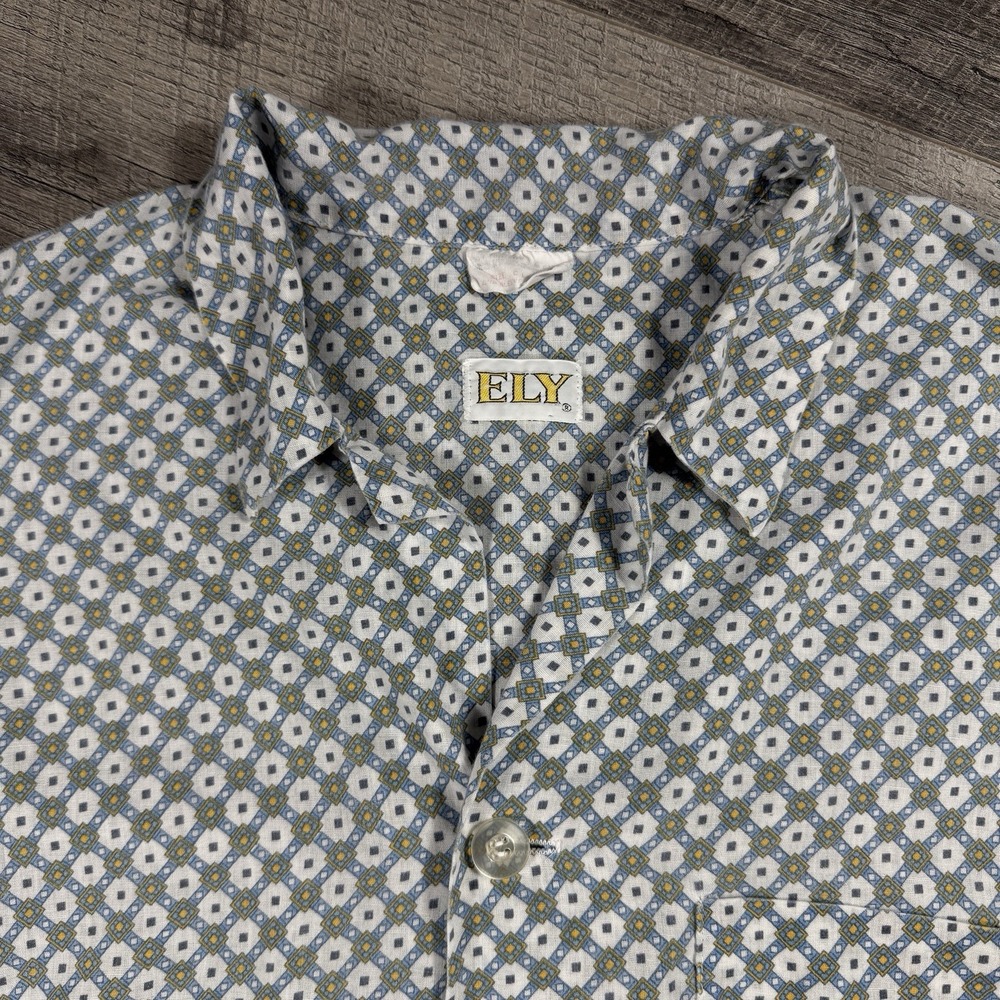 Vintage Ely Plains All Over Print 3 Button Long Sleeve Western Shirt Size Large